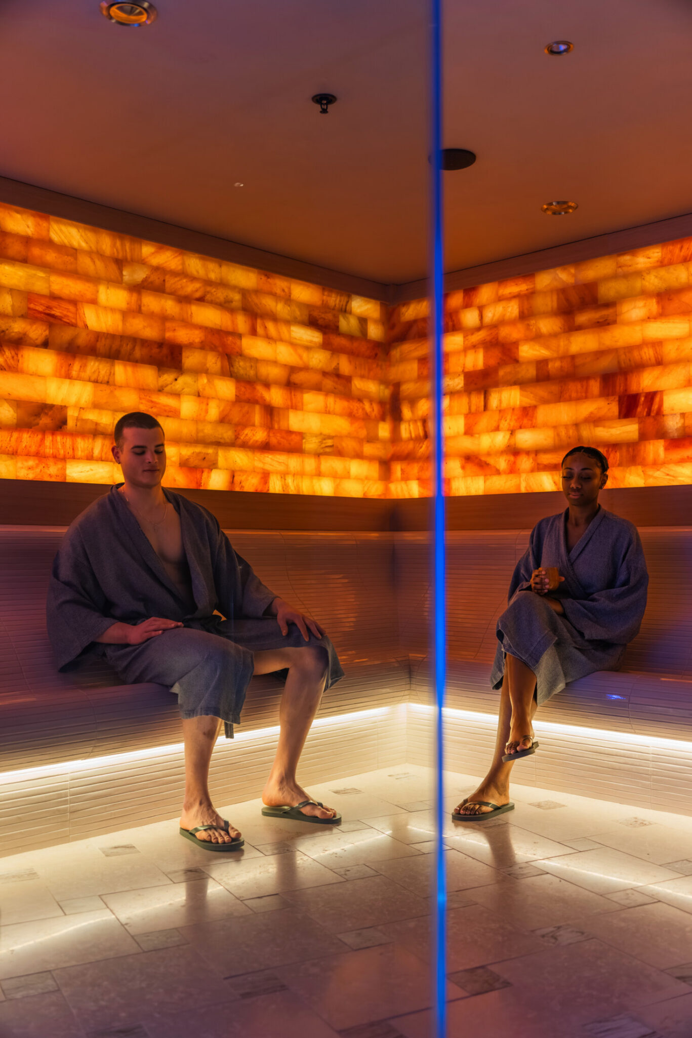 Luxury Spa in London, featuring a medical-graded himalayan salt room with heated benches